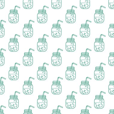 Güler yüzlü kavanoz ve tüpler ile Seamless modeli. Sağlıklı beslenme alışkanlıkları. Kolay pişirme işlemi.