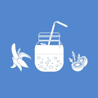Smoothies ve güler yüzlü yapmak için malzemeler ile jar. Sağlıklı beslenme alışkanlıkları. Kolay pişirme işlemi.