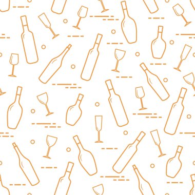 Dikişsiz desen şarap bardakları ve şarap şişeleri. Şarap yapma. Tatmak. Sommelier.