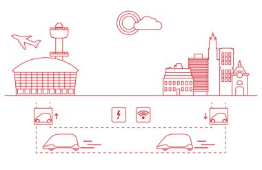 Yüksek hızlı ulaşım Havaalanı şehirden gelen yolcu. Bilimsel ve teknik ilerleme. Yeni teknoloji.