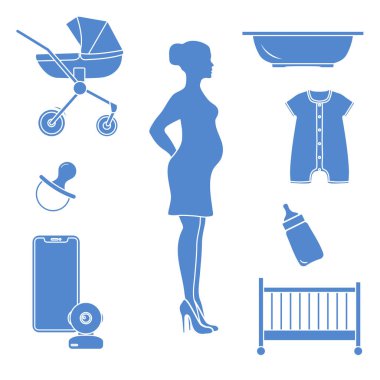 Hamile kadın ve bebekler için ürünler. Puset, beşik, Bebek telsizi, şişe, emzik, çocuklar, Tulum için banyo.