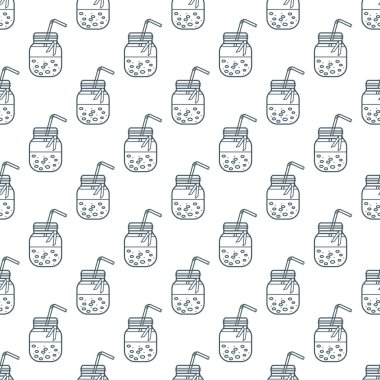 Güler yüzlü kavanoz ve tüpler ile Seamless modeli. Sağlıklı beslenme alışkanlıkları. Kolay pişirme işlemi.