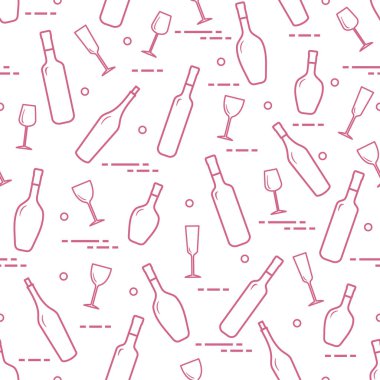 Dikişsiz desen şarap bardakları ve şarap şişeleri. Şarap yapma. Tatmak. Sommelier.
