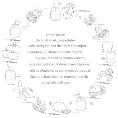 Smoothies ve güler yüzlü yapmak için malzemeler ile jar. Sağlıklı beslenme alışkanlıkları. Kolay pişirme işlemi.