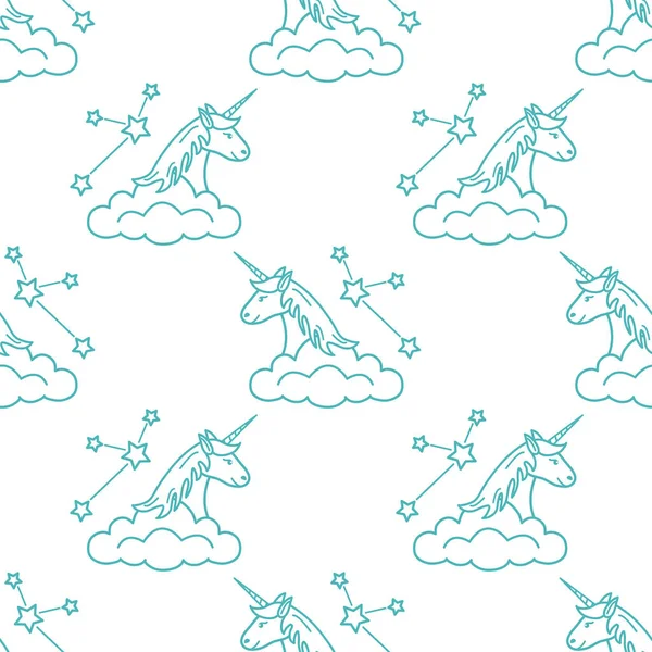 Naadloze Patroon Met Magische Unicorn Sterrenbeelden Wolken Ontwerp Voor Kinderen — Stockvector