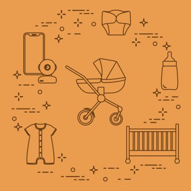 Bebekler için ürünler. Puset, beşik, Bebek telsizi, şişe, su geçirmez Külot, Tulum.