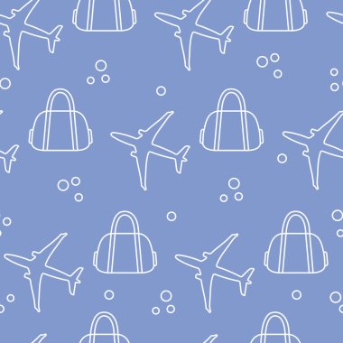 Uçaklar ve çantaları ile Seamless modeli. Tasarım poster ya da baskı için.