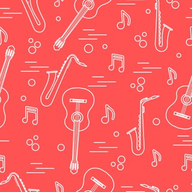 Saksafon, notlar, gitar ile Seamless modeli. Müzik aletleri.