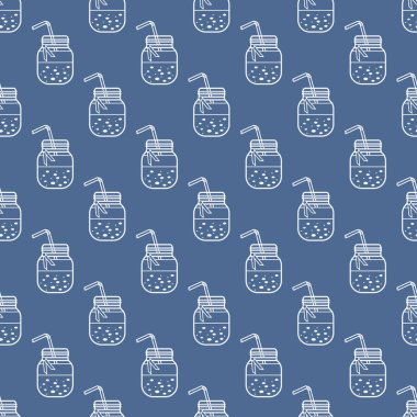 Güler yüzlü kavanoz ve tüpler ile Seamless modeli. Sağlıklı beslenme alışkanlıkları. Kolay pişirme işlemi.