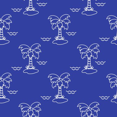 Palmiye ağaçları, hindistancevizi ve dalgalar ile Seamless modeli. Tasarım kartpostal, davet, afiş için.