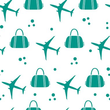 Uçaklar ve çantaları ile Seamless modeli. Tasarım poster ya da baskı için.