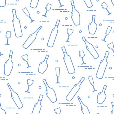 Dikişsiz desen şarap bardakları ve şarap şişeleri. Şarap yapma. Tatmak. Sommelier.