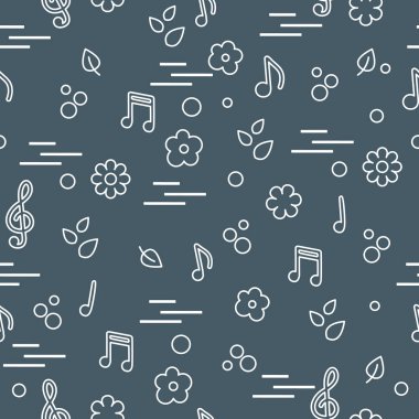 Dikişsiz desen notlar, çiçekler, yapraklar. Şablon tasarım, kumaş, yazdırma.