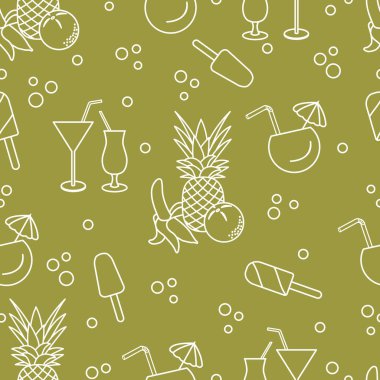Kokteyller, dondurma, ananas, portakal, muz ile Seamless modeli. Yaz dinlenme kavramı.