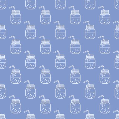 Güler yüzlü kavanoz ve tüpler ile Seamless modeli. Sağlıklı beslenme alışkanlıkları. Kolay pişirme işlemi.