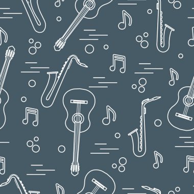 Saksafon, notlar, gitar ile Seamless modeli. Müzik aletleri.
