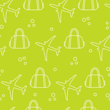 Uçaklar ve çantaları ile Seamless modeli. Tasarım poster ya da baskı için.