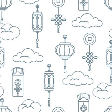 Çin fenerler, Çin para zarf, coin için iyi şanslar, bulutlar. Farklı ülkelerin şenlikli gelenekleri.