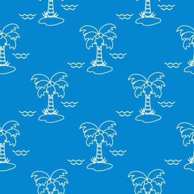 Palmiye ağaçları, hindistancevizi ve dalgalar ile Seamless modeli. Tasarım kartpostal, davet, afiş için.