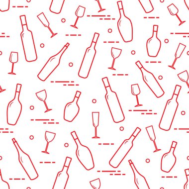Dikişsiz desen şarap bardakları ve şarap şişeleri. Şarap yapma. Tatmak. Sommelier.