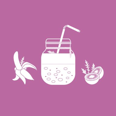 Smoothies ve güler yüzlü yapmak için malzemeler ile jar. Sağlıklı beslenme alışkanlıkları. Kolay pişirme işlemi.