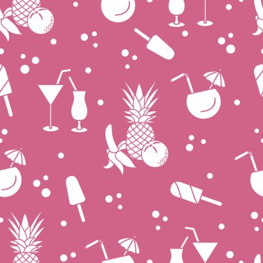 Kokteyller, dondurma, ananas, portakal, muz ile Seamless modeli. Yaz dinlenme kavramı.