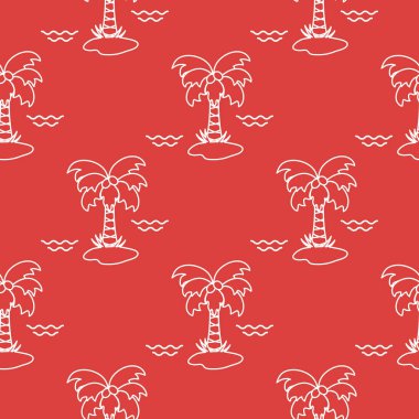 Palmiye ağaçları, hindistancevizi ve dalgalar ile Seamless modeli. Tasarım kartpostal, davet, afiş için.