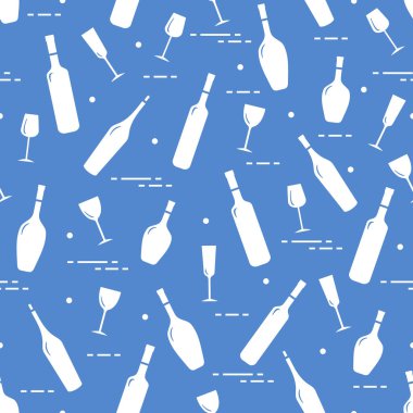 Dikişsiz desen şarap bardakları ve şarap şişeleri. Şarap yapma. Tatmak. Sommelier.
