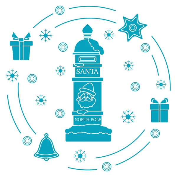 Weihnachtsmann Briefkasten Geschenke Glocke Lebkuchen Stern Schneeflocken Neujahrs Und Weihnachtssymbole — Stockvektor