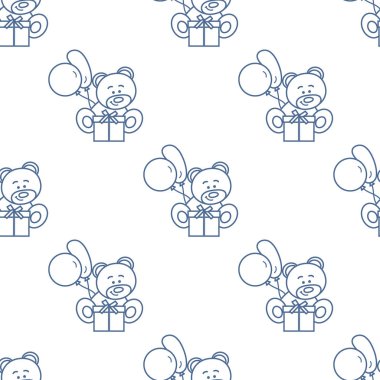 Çocukların oyuncakları ile Seamless modeli. Ayı, Hediyelik, balonlar.
