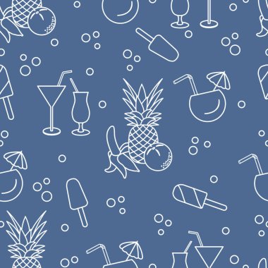 Kokteyller, dondurma, ananas, portakal, muz ile Seamless modeli. Yaz dinlenme kavramı.