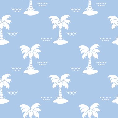Palmiye ağaçları, hindistancevizi ve dalgalar ile Seamless modeli. Tasarım kartpostal, davet, afiş için.