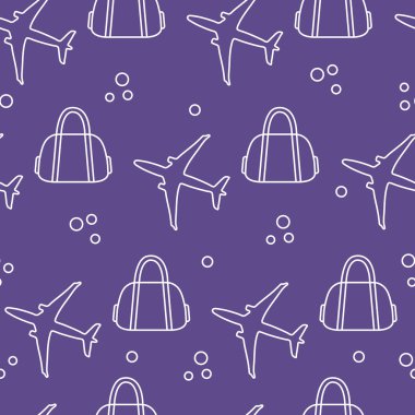 Uçaklar ve çantaları ile Seamless modeli. Tasarım poster ya da baskı için.