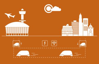 Yüksek hızlı ulaşım Havaalanı şehirden gelen yolcu. Bilimsel ve teknik ilerleme. Yeni teknoloji.