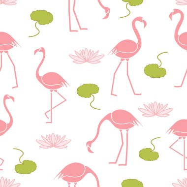 Flamingo, çiçek ve yaprakları nilüferler ile Seamless modeli. Tasarım poster ya da baskı için.