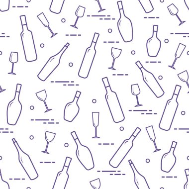 Dikişsiz desen şarap bardakları ve şarap şişeleri. Şarap yapma. Tatmak. Sommelier.