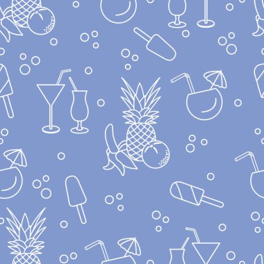 Kokteyller, dondurma, ananas, portakal, muz ile Seamless modeli. Yaz dinlenme kavramı.