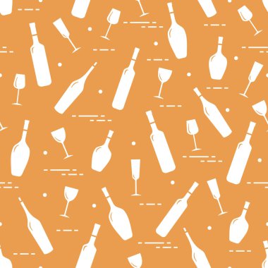 Dikişsiz desen şarap bardakları ve şarap şişeleri. Şarap yapma. Tatmak. Sommelier.