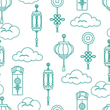 Çin fenerler, Çin para zarf, coin için iyi şanslar, bulutlar. Farklı ülkelerin şenlikli gelenekleri.