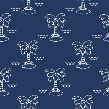 Palmiye ağaçları, hindistancevizi ve dalgalar ile Seamless modeli. Tasarım kartpostal, davet, afiş için.