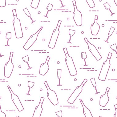 Dikişsiz desen şarap bardakları ve şarap şişeleri. Şarap yapma. Tatmak. Sommelier.