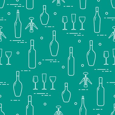 Şarap, Gözlük, tirbuşon, şarap şişeleri seamless modeli. Şarap yapma. Tatmak. Sommelier.