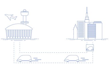 Yüksek hızlı ulaşım Havaalanı şehirden gelen yolcu. Bilimsel ve teknik ilerleme. Yeni teknoloji.