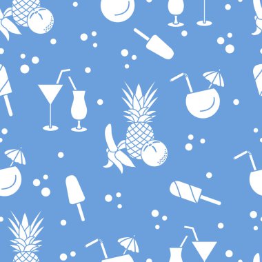 Kokteyller, dondurma, ananas, portakal, muz ile Seamless modeli. Yaz dinlenme kavramı.