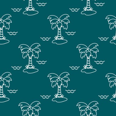 Palmiye ağaçları, hindistancevizi ve dalgalar ile Seamless modeli. Tasarım kartpostal, davet, afiş için.