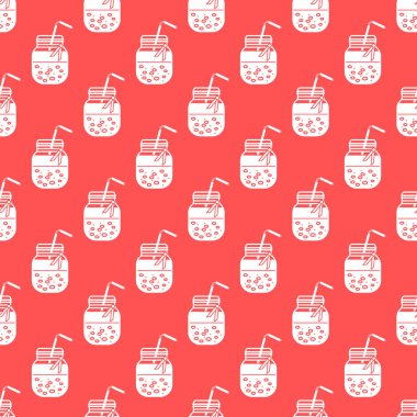 Güler yüzlü kavanoz ve tüpler ile Seamless modeli. Sağlıklı beslenme alışkanlıkları. Kolay pişirme işlemi.