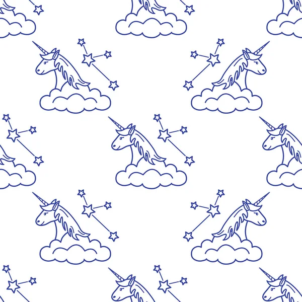 Безшовний Візерунок Магічним Єдинорогом Сузір Ями Хмарами Дизайн Дитячої Графіки — стоковий вектор