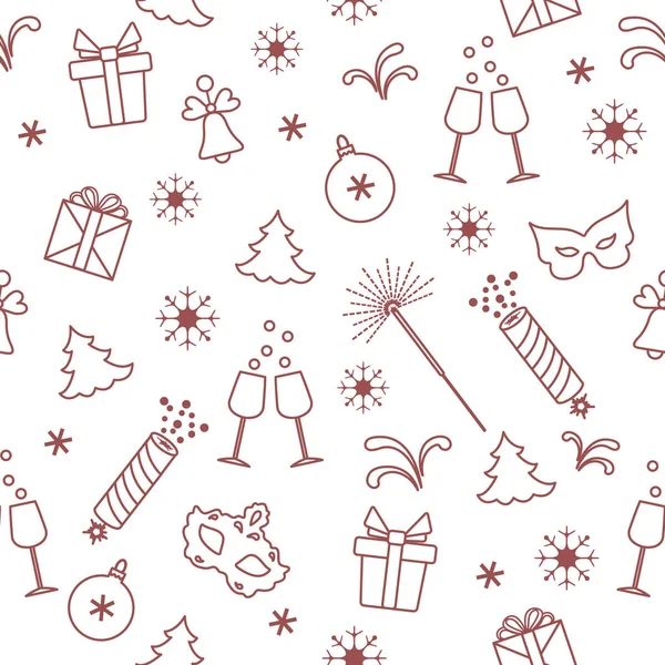 具有新年符号的无缝图案 香槟杯 圣诞树 — 图库矢量图片