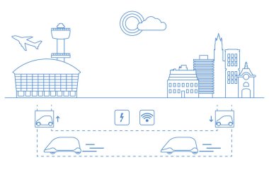 Yüksek hızlı ulaşım Havaalanı şehirden gelen yolcu. Bilimsel ve teknik ilerleme. Yeni teknoloji.