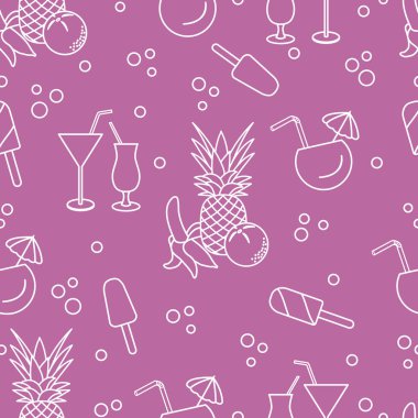 Kokteyller, dondurma, ananas, portakal, muz ile Seamless modeli. Yaz dinlenme kavramı.